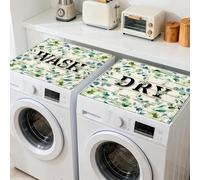 GLOBLELAND 2 Pcs Eucalyptus Leaves Washer Dryer Dust Cover 23.6×23.6 inch Wood Grain Background Washing Machine Top Protector Pads Non Slip Washing Machine Top Covers for Laundry Room Coffee Machine