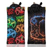 GLOBLELAND 2 Pcs Game Controller Soft Glasses Cases with Cleaning Cloth Black Graffiti PU Leather Squeeze Top Travel Eyeglass Pouch Portable Sunglasses Case for Men Women Watch Jewelry Makeup Brushes