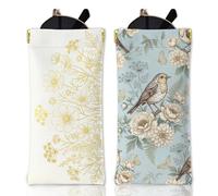 GLOBLELAND 2 Pcs Golden Flowers Soft Glasses Case Peony Squeeze Top Eyeglass Case Birds Travel PU Leather Sunglass Case Portable Sunglasses Pouch for Women Men