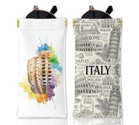 GLOBLELAND 2 Pcs Italy Rome Soft Glasses Case Leaning Tower of Pisa Squeeze Top Eyeglass Case Colosseum Travel PU Leather Sunglass Case Portable Sunglasses Pouch for Women Men