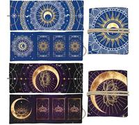 GLOBLELAND 2 Pcs Lotus Moons Tarot Card Holder Sun and Stars Polyester Tarot Magic Divination Blue Flower Large Storage Pouch Accessories for Playing Cards and Tarots