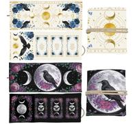 GLOBLELAND 2 Pcs Magic Moon Phase Tarot Card Holder Crow Rose Polyester Tarot Bag Animal Flower Canvas Jewelry Storage Drawstring Pouches Accessories for Playing Cards and Tarots