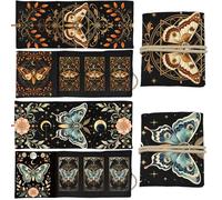 GLOBLELAND 2 Pcs Moths Moon Tarot Card Holder Flowers Vine Polyester Tarot Magic Divination Large Storage Pouch Accessories for Playing Cards and Tarots