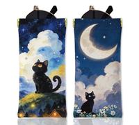 GLOBLELAND 2 Pcs Night Cat Soft Glasses Case Starry Sky Squeeze Top Eyeglass Case Moon Travel PU Leather Sunglass Case Portable Sunglasses Pouch for Women Men
