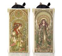 GLOBLELAND 2 Pcs Retro Goddess Illustration Soft Glasses Case Art Nouveau Style Squeeze Top Eyeglass Case Victorian Aesthetic Travel PU Leather Sunglass Case Portable Sunglasses Pouch for Women Men