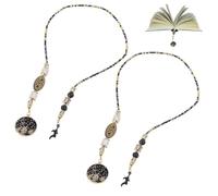 GLOBLELAND 2 Pcs Starry Sky Black Golden Beaded Bookmark 46cm Landscape Bookmarks with Chain Fantasy Crystal Bead Bookmarks for Book Lovers Readers Office Teacher Men Women Adults