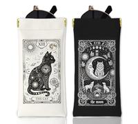 GLOBLELAND 2 Pcs Tarot Cards Soft Glasses Case Magic Cat Squeeze Top Eyeglass Case Sun Moon Travel PU Leather Sunglass Case Portable Sunglasses Pouch for Women Men Watches Makeup Brushes