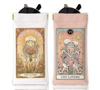 GLOBLELAND 2 Pcs Tarot Cards Soft Glasses Case Magic Skeleton Squeeze Top Eyeglass Case The Lovers Travel PU Leather Sunglass Case Portable Sunglasses Pouch for Women Men