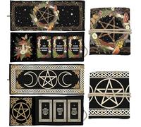 GLOBLELAND 2 Pcs Triple Moons Pentacle Tarot Card Holder Mushrooms Plants Polyester Tarot Magic Divination Magic Pentagrams Large Storage Pouch Accessories for Playing Cards and Tarots
