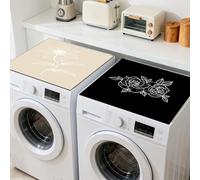 GLOBLELAND 2 Pcs White Flowers Dryer Dust Cover 23.6×23.6 inch Clematis Roses Washing Machine Top Protector Pads Black Background Non Slip Washing Machine Top Covers for Laundry Room Kitchen