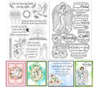GLOBLELAND 2 Sheets Bible Angel Clear Stamp for Scrapbooking Text Background Silicone Stamps Blessing Text Transparent Stamp Set for Card Making DIY Embossing Journaling
