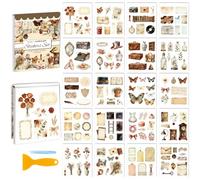 GLOBLELAND 20 Sheets Vintage Sticker Set with Tweezers Scraper 6.5x5.7 inch Retro Scrapbook Aesthetic Self-adhesive Sticker Album Removable Daily Planner Stickers Pack for Journaling Collage DIY Craft