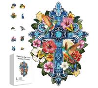 GLOBLELAND 200Pcs Blessing the Cross Wooden Jigsaw Puzzles for Adult Colorful Flowers and Bird Jigsaw Puzzles for Adults Birthday Gifts Anniversary
