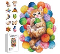 GLOBLELAND 200Pcs Cat and Ball of Yarn Wooden Jigsaw Puzzles for Adult 15.2x11inch Colorful Cute Animals Wood Puzzles for Aldult Christmas Halloween Birthday