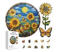 GLOBLELAND 200Pcs Colorful Sunflower Wooden Jigsaw Puzzles for Adult 38.5x28.5cm/15.1x11.22inch Colorful Flowers Wood Adult Puzzles for Christmas Halloween Birthday