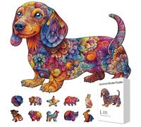 GLOBLELAND 200Pcs Dachshund Wooden Jigsaw Puzzles for Toddler Children Learning 11.34x11.22inch Colorful Mandala Dog Wood Puzzles Holiday Birthday Gifts for Aldult