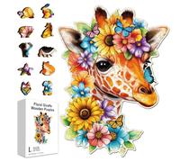 GLOBLELAND 200Pcs Flowers Giraffes Wooden Jigsaw Puzzles for Adults 15.3x11.2inch Butterfly Colorful Unique Animal Shaped Jigsaw Puzzles for Holidays Birthday