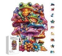 GLOBLELAND 200Pcs Frog and Mushroom Wooden Jigsaw Puzzles for Adult Colorful Fantastic Frog Wood Jigsaw Puzzles for Gifts Holidays Birthday Anniversary