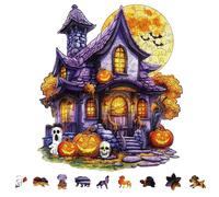 GLOBLELAND 200Pcs Halloween Ghost House Wooden Jigsaw Puzzles for Adults 9x12.5inch Colorful Unique Animal Shaped Wood Puzzles for Children Family Halloween Birthday Gifts