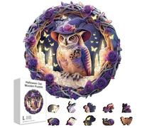 GLOBLELAND 200Pcs Halloween Magic Owl Wooden Jigsaw Puzzles for Adults 11.2x11.2inch Purple Rose Colorful Unique Animal Shaped Jigsaw Puzzles for Holidays Birthday