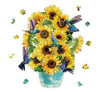 GLOBLELAND 200Pcs Sunflower Wooden Jigsaw Puzzles for Adults Colorful Hummingbird Wooden Puzzles for Birthday Christmas Family 36x28.5cm/14.2x11.2inch