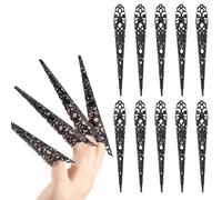 GLOBLELAND 20Pcs 4.8inch Black Finger Nail Tip Claw Rings Ancient Queen Fingernail Claw Costume Fingertip Claw Nail Rings Metal Finger Knuckle Claw for Halloween Cosplay Costume Dance Show