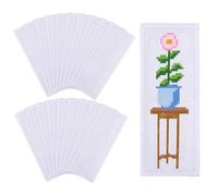 GLOBLELAND 20Pcs White Blank Cross Stitch Bookmarks 190x70mm/7.5x2.8inch Cotton White Edge Cross Embroidery Bookmark Simple Blank Stitch Labels Kits for DIY Crafts Sewing for Readers