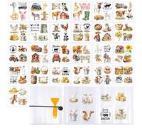 GLOBLELAND 25 Sheets 100 Patterns Farm Animals Rub on Transfer Stickers with Clear Storage Album 3.9x3.9 inch Cow Chicken Transfer Sticker Decals Spring Easter Decor for Crafts Cup Vase Window Glass