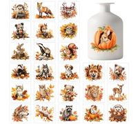 GLOBLELAND 25 Sheets Autumn Animals Thanksgiving Colorful Adhesive Lantern Stickers Forest Animals Decal Stickers Pumpkin Maple Leaves Lantern Jar Sticker for Glass Cup Vase Art Home Decor