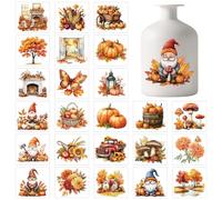 GLOBLELAND 25 Sheets Autumn Thanksgiving Landscape Silhouette Adhesive Lantern Stickers Maple Leaves Decal Stickers Pumpkin Gnome Adhesive Lantern Jar Sticker for Lamp Glass Cup Vase Art Home Decor