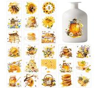 GLOBLELAND 25 Sheets Bee Flowers Colorful Mason Jar Decal Stickers Honey Bee Plastic Decal Stickers Adhesive Lantern Jar Sticker for Window Lamp Glass Cup Vase Art Home Decor