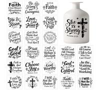 GLOBLELAND 25 Sheets Black and White Bible Copywriting Vase Decals Stickers Text Words Cross Silhouette Adhesive Lantern Stickers for Jar Window Lamp Decals Glass Art Home Decor