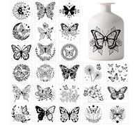 GLOBLELAND 25 Sheets Black Butterflies Silhouette Adhesive Lantern Stickers Flowers Rose Plastic Decal Stickers Bookcorners Florals Adhesive Lantern Jar Sticker for Window Lamp Glass Cup Vase Art