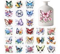 GLOBLELAND 25 Sheets Butterfly Flowers Colorful Mason Jar Decal Stickers Roses and Hydrangea Plastic Decal Stickers Adhesive Lantern Jar Sticker for Window Lamp Glass Cup Vase