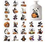 GLOBLELAND 25 Sheets Colorful Halloween Animals Jar Decal Stickers Vintage Pumpkins Plastic Decal Stickers Magic Hats Adhesive Lantern Sticker for Window Lamp Glass Cup Vase Art Home Decor