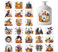 GLOBLELAND 25 Sheets Colorful Halloween Elements Jar Decal Stickers Vintage Pumpkins Plastic Decal Stickers Ghost Adhesive Lantern Sticker for Window Lamp Glass Cup Vase Art Home Decor