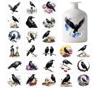 GLOBLELAND 25 Sheets Crow Skeleton Colorful Vase Decals Stickers Retro Gothic Crows Adhesive Lantern Stickers Foral Skull Cup Decals for Jar Window Lamp Decals Glass Home Decor