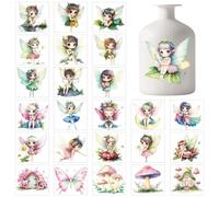 GLOBLELAND 25 Sheets Cute Fairies Silhouette Adhesive Lantern Stickers Butterflies Plastic Silhouette Decal Stickers Mushrooms Elf Adhesive Lantern Jar Sticker for Window Lamp Glass Cup Vase