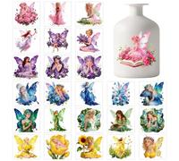 GLOBLELAND 25 Sheets Fairies Flowers Vase Decals Stickers Spring Fairy Adhesive Lantern Stickers Elf Cup Decals for Jar Window Lamp Decals Glass Home Decor