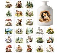GLOBLELAND 25 Sheets Forest Animals Adhesive Stickers Jungle Animals Decal Stickers 3.9x3.6 inch Autumn Plants Landscape Adhesive Lantern Jar Decals for Window Lamp Glass Cup Vase Art Home Decor