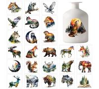 GLOBLELAND 25 Sheets Forest Animals Colorful Vase Decals Stickers Scenery Tiger Raccoon Owl Adhesive Lantern Stickers for Jar Window Lamp Decals Glass Art Home Decor