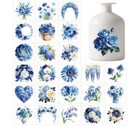 GLOBLELAND 25 Sheets Hydrangeas Roses Stickers for Jar Lilies of the Valley Daisies Sticker Decals Blue Flowers Adhesive Lantern Stickers Decals Funny UV DTF Cup Wraps for Crafting Vase Windows Door