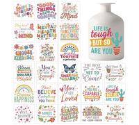 GLOBLELAND 25 Sheets Mental Health Blessings Lantern Stickers for Jar Flower Butterfly Words Sticker Decals Florals Adhesive Lantern Stickers Decals for Crafting Vase Windows Lamp Glass Cup