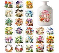 GLOBLELAND 25 Sheets Mushrooms Colorful Vase Decals Stickers Spring Flowers Plants Adhesive Lantern Stickers for Jar Window Lamp Decals Glass Art Home Decor