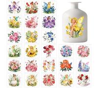GLOBLELAND 25 Sheets Petal Fairy Colorful Vase Decals Stickers Spring Flower Adhesive Lantern Stickers for Jar Window Lamp Decals Glass Art Home Decor
