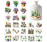 GLOBLELAND 25 Sheets Potted Plant Cactus Lantern Stickers for Jar Succulent Flower Sticker Decals Floral Plants Adhesive Lantern Stickers Decals for Crafting Vase Windows Door Office