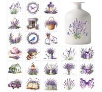 GLOBLELAND 25 Sheets Purple Lavender Lantern Stickers for Jar Violet Flower Sticker Decals Plant Florals Butterfly Adhesive Lantern Stickers Decals for Crafting Vase Windows Glass