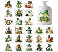 GLOBLELAND 25 Sheets Saint Patrick's Day Animals Adhesive Lantern Stickers Green Shamrock Adhesive Decal Stickers Forest Animal Hat Lamp Jar Sticker for DIY Glass Cup Vase Home Crafts Decor