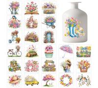 GLOBLELAND 25 Sheets Spring Elements Colorful Vase Decals Stickers Garden Flowers Plants Adhesive Lantern Stickers for Jar Window Lamp Decals Glass Art Home Decor