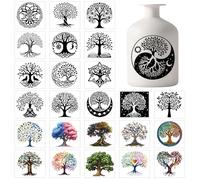 GLOBLELAND 25 Sheets Tree of Life Colorful Mason Jar Decal Stickers Moon Phases Buddha Plastic Decal Stickers Adhesive Lantern Jar Sticker for Window Lamp Glass Cup Vase Art Home Decor
